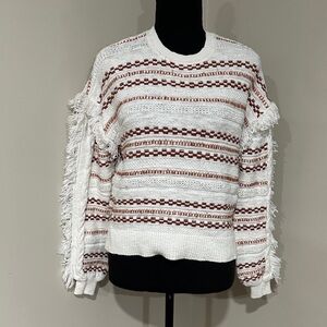 *HOUSE OF HARLOW 1960* White x Brown Fringed Striped Amrita Sweater Size XS